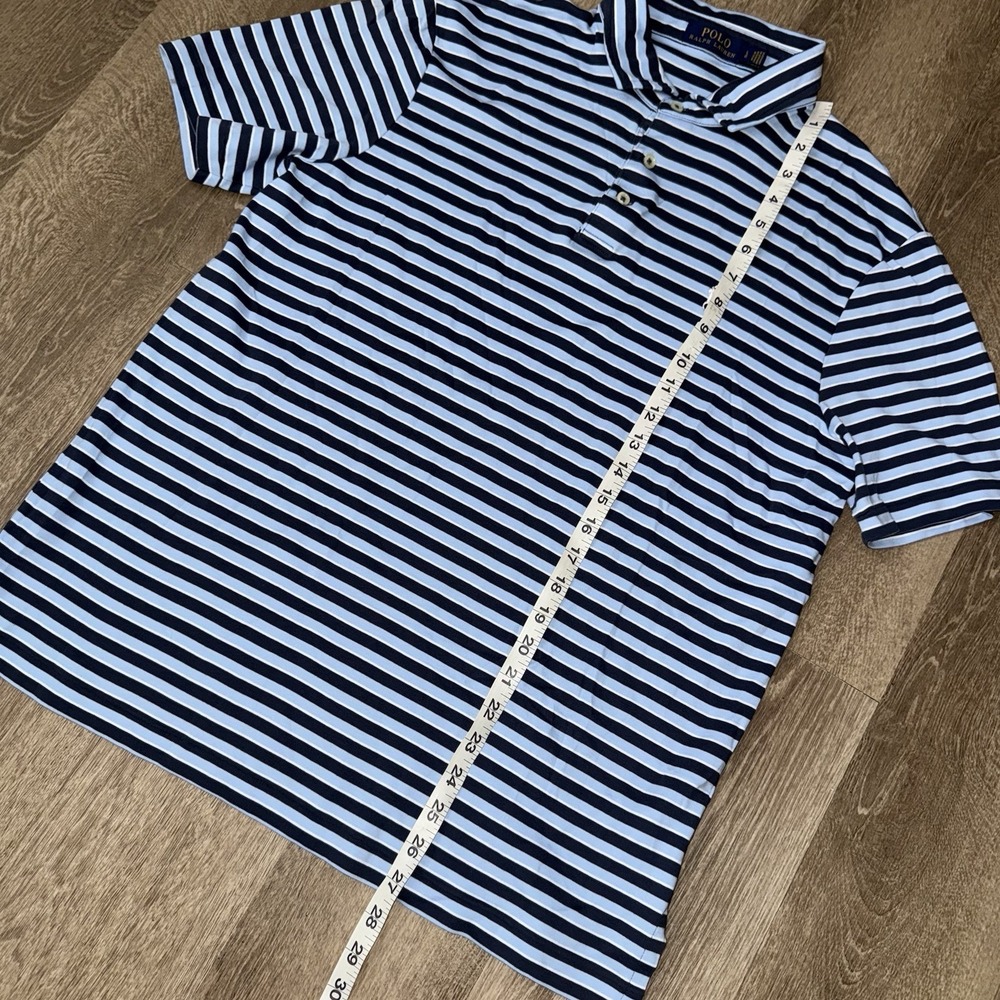 Polo Ralph Lauren Pima Soft Cotton Short Sleeve Polo Men's L Blue White Striped - Picture 5 of 5